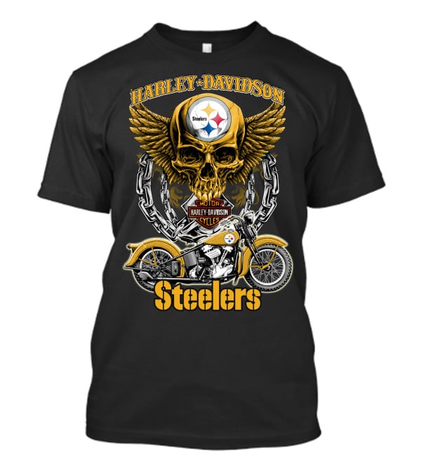 Pittsburgh Steelers Harley Davidson Winged Skull Motorcycle Nfl Hd18 T-Shirt