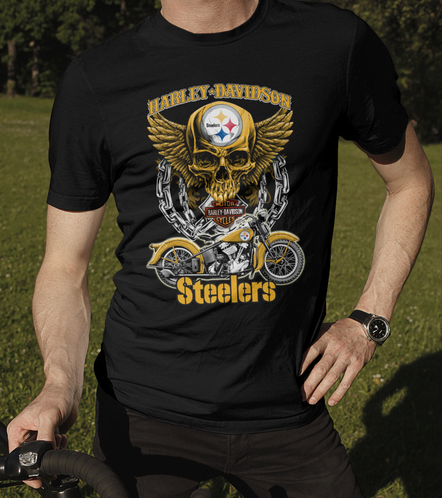 Pittsburgh Steelers Harley Davidson Winged Skull Motorcycle Nfl Hd18 T-Shirt