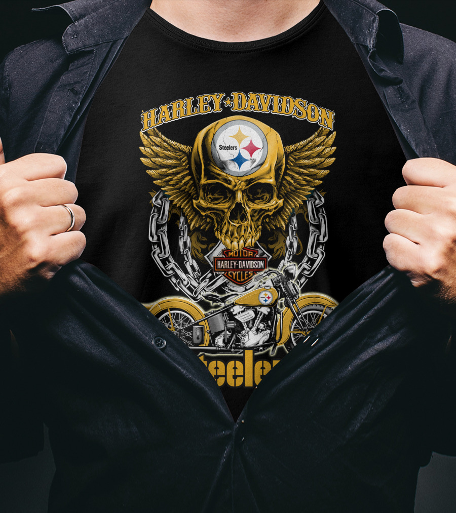 Pittsburgh Steelers Harley Davidson Winged Skull Motorcycle Nfl Hd18 T-Shirt