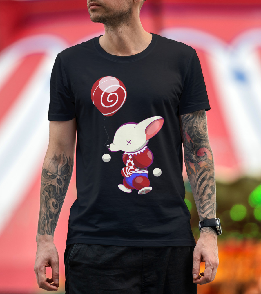 Adorable Circus Fox Holding Red Swirl Balloon T-Shirt