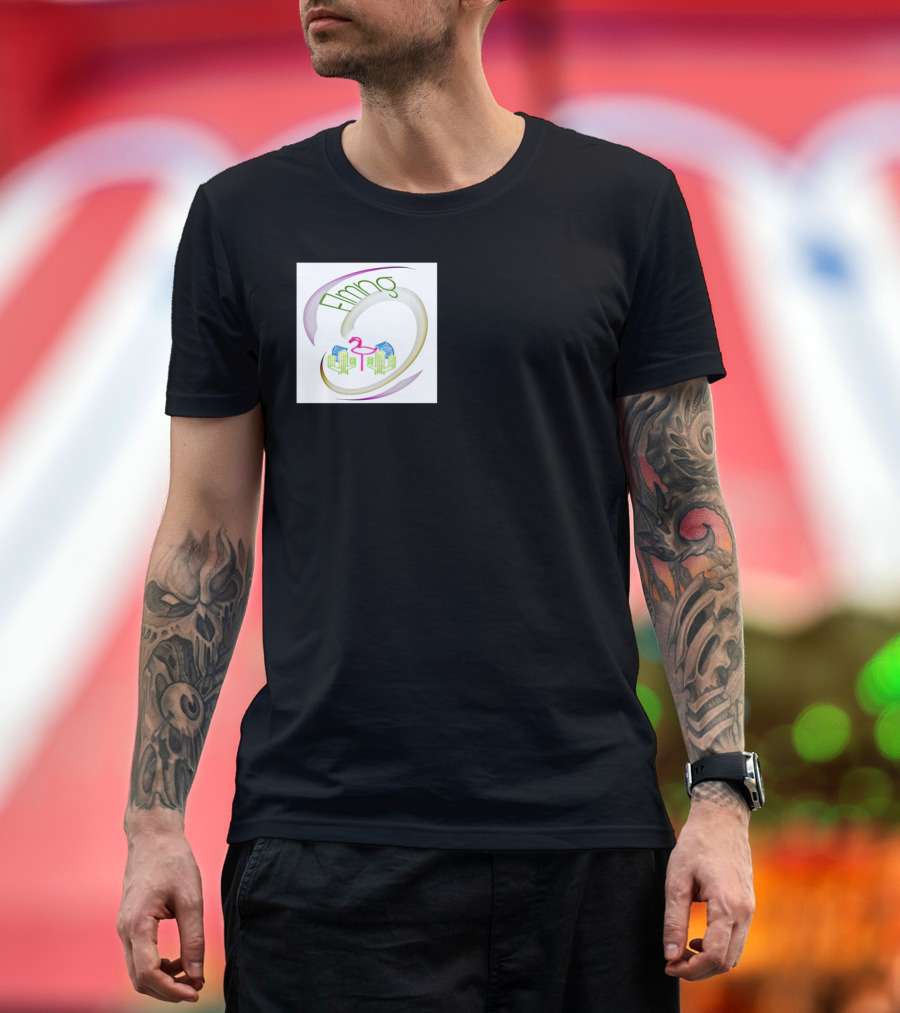 Flmng Flamingo Cityscape with Abstract Swirl T-Shirt