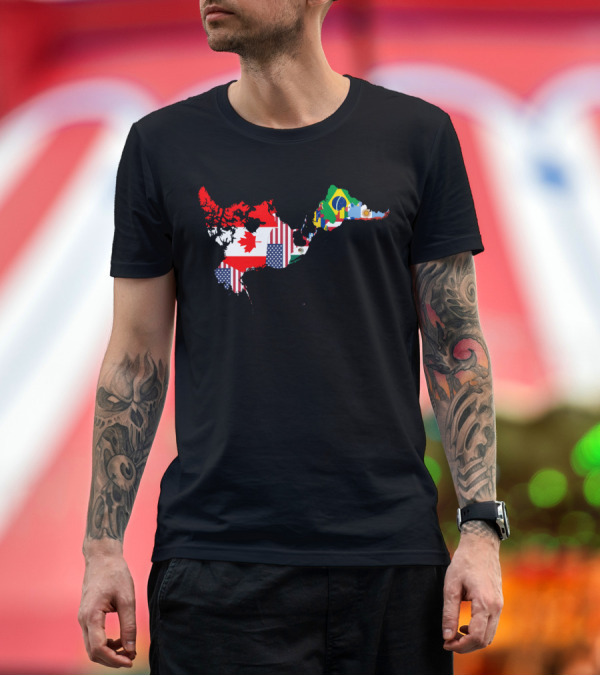 Premium T-Shirt: Americas Flags Map Duck Shape Canada United States Brazil Argentina Fusion T-Shirt Americas Flags Map Duck Shape Canada United States Brazil Argentina Fusion T-Shirt