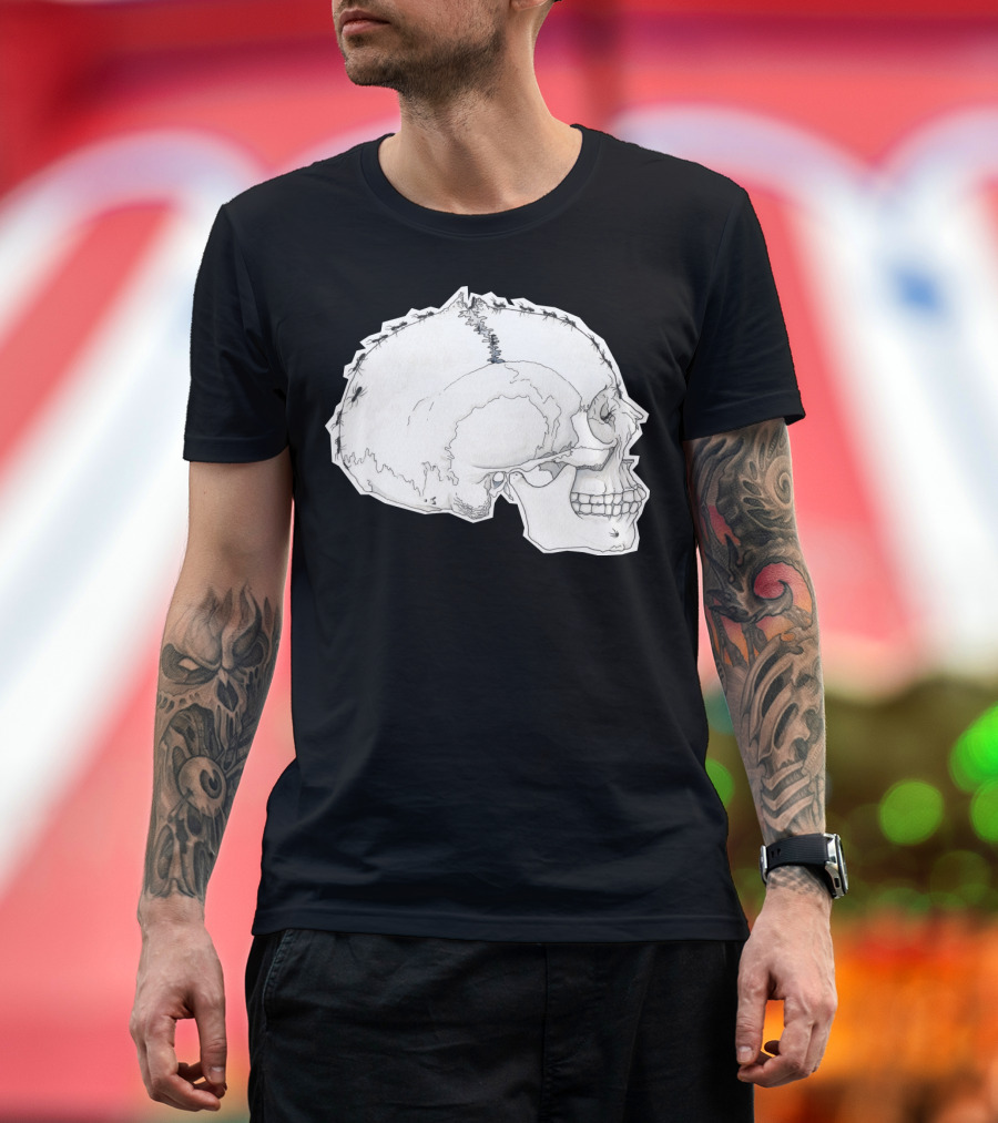 Entoletal Ants Skull Illustration with Ants Crawling Line Drawing T-Shirt