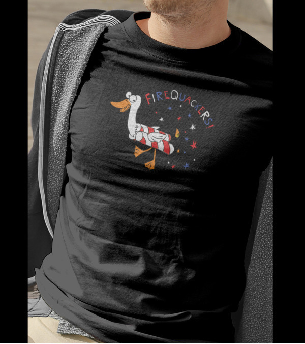FireQuackers Duck Riding Rocket With Colorful Stars Explosion T-Shirt