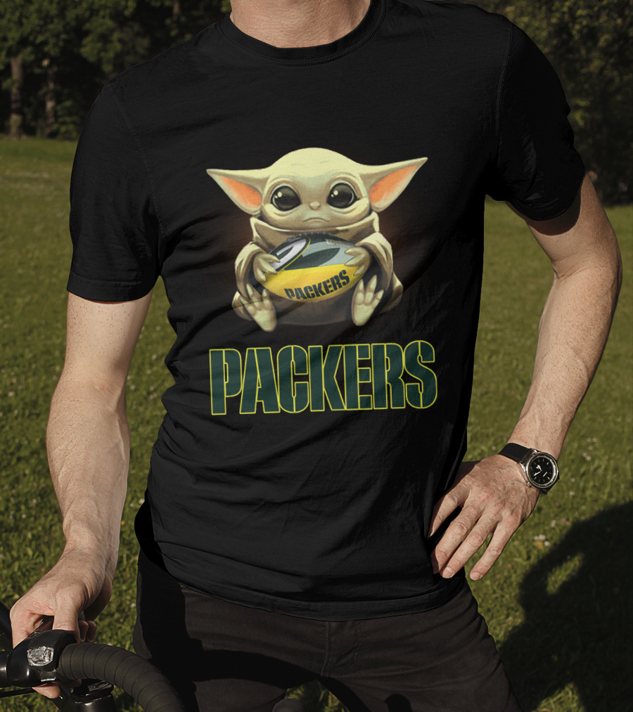 Yoda Baby Packers Holding Green Bay Football T-Shirt