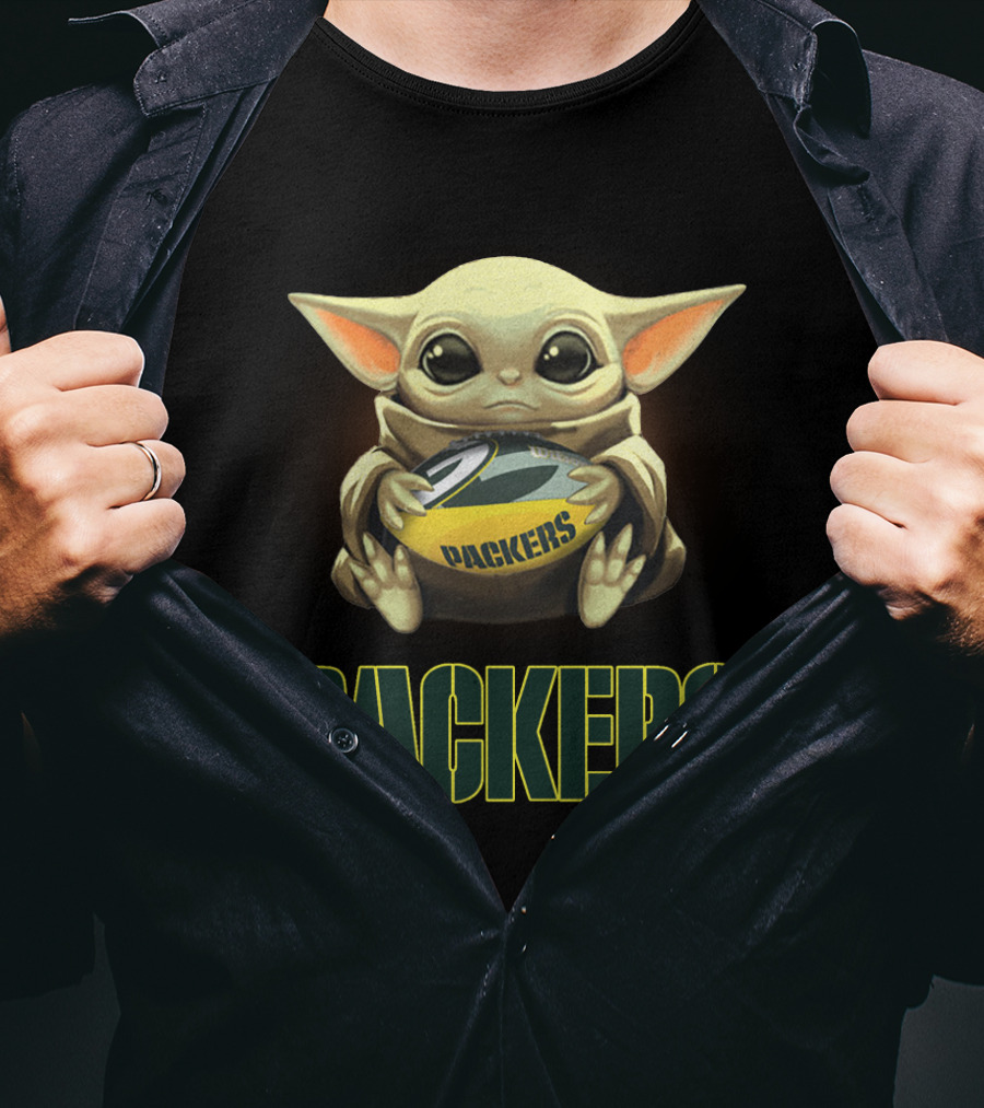 Yoda Baby Packers Holding Green Bay Football T-Shirt