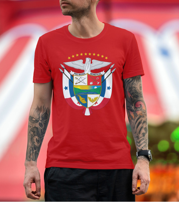 Premium T-Shirt: Pro Mundi Beneficio Escudo de Panamá Coat of Arms Flag T-Shirt Pro Mundi Beneficio Escudo de Panamá Coat of Arms Flag T-Shirt