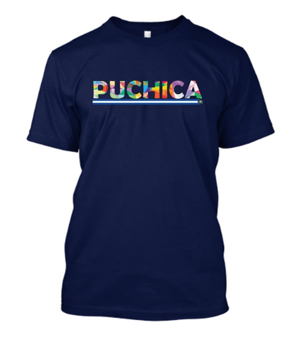 PUCHICA Multicolor Text With Blue And White Stripe T-Shirt