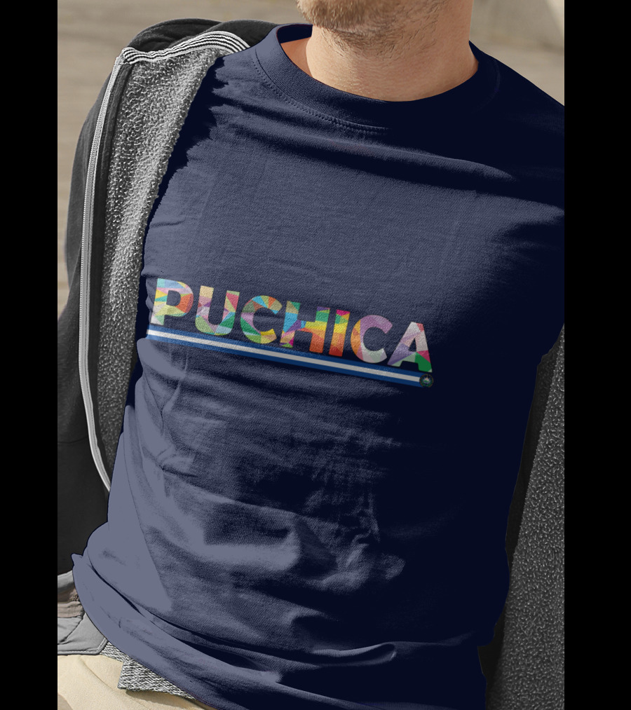 PUCHICA Multicolor Text With Blue And White Stripe T-Shirt
