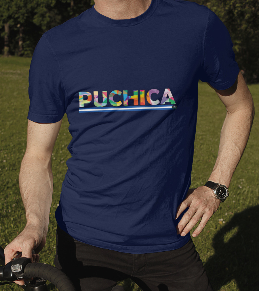PUCHICA Multicolor Text With Blue And White Stripe T-Shirt