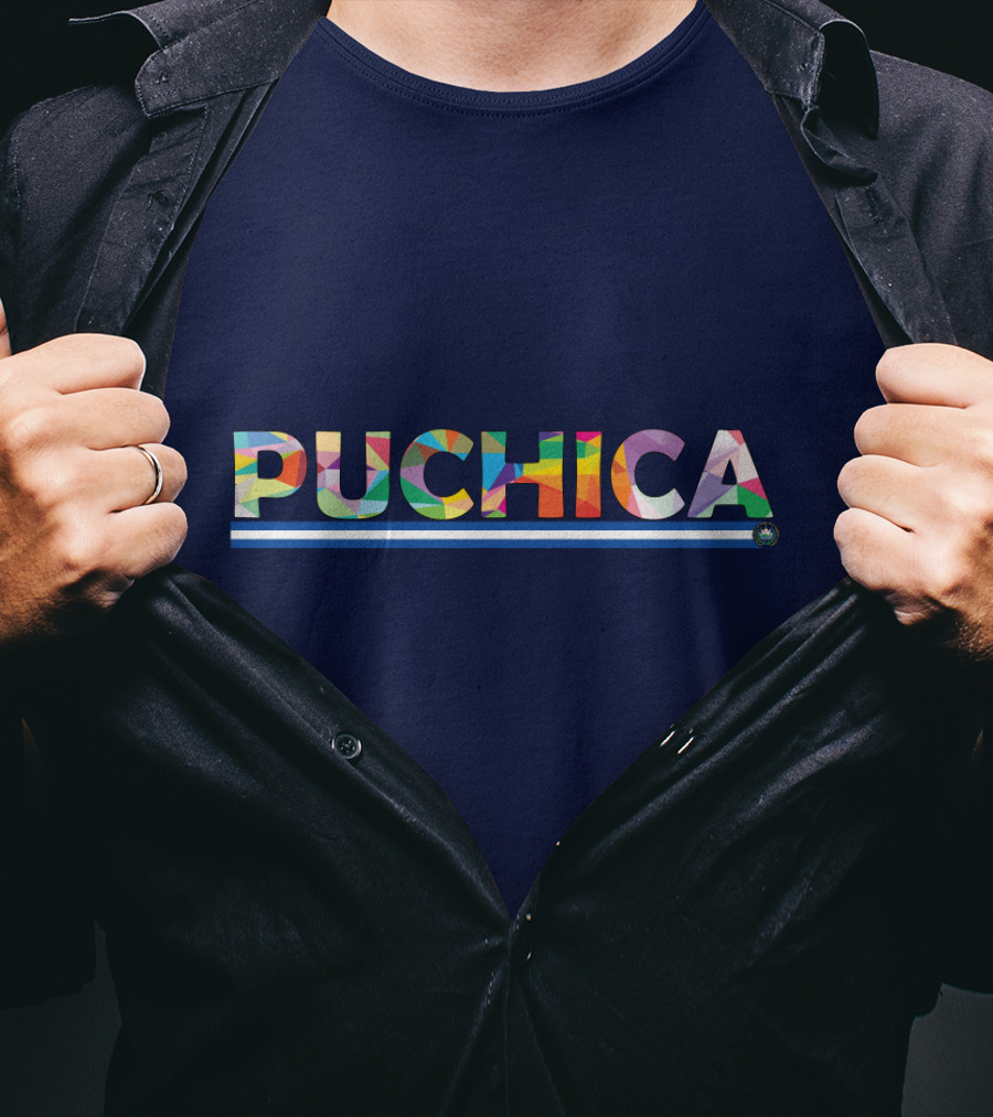 PUCHICA Multicolor Text With Blue And White Stripe T-Shirt