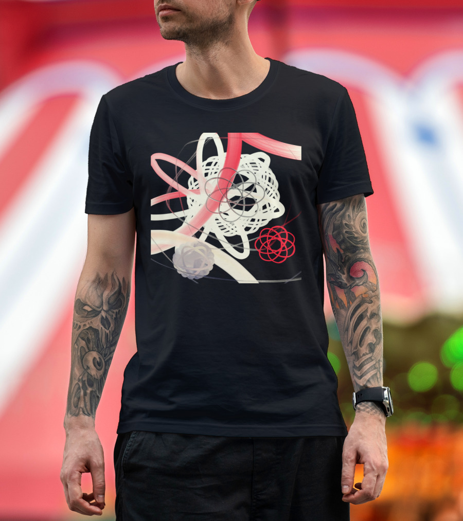 Reds Blues Light Yellow Abstract Geometric Swirls and Loops T-Shirt