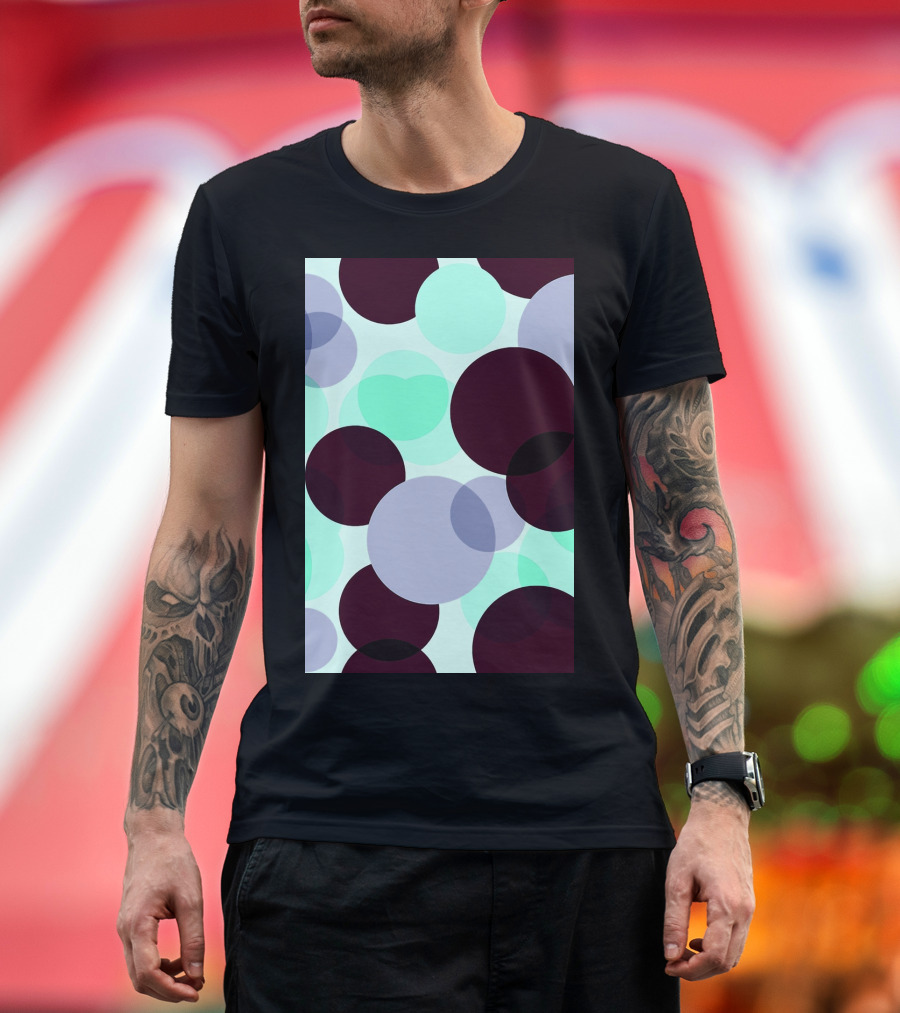 Circles Dots Overlay Pattern Mint Aqua Maroon Gray T-Shirt