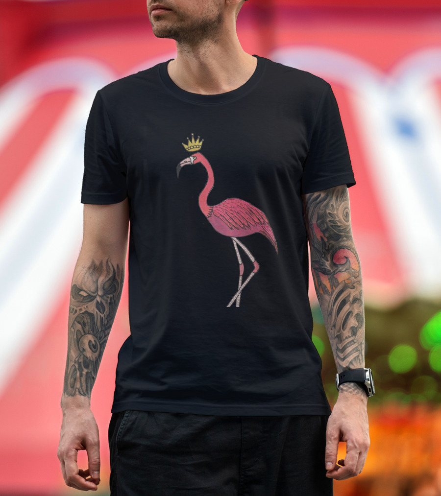 Crowned Flamingo Majesty with Golden Crown and Regal Pose T-Shirt