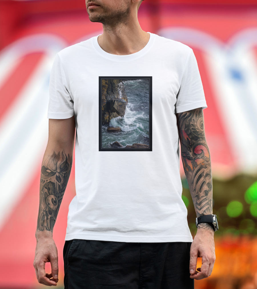 Dynamic Ocean Waves and Rugged Rocks in Motion T-Shirt
