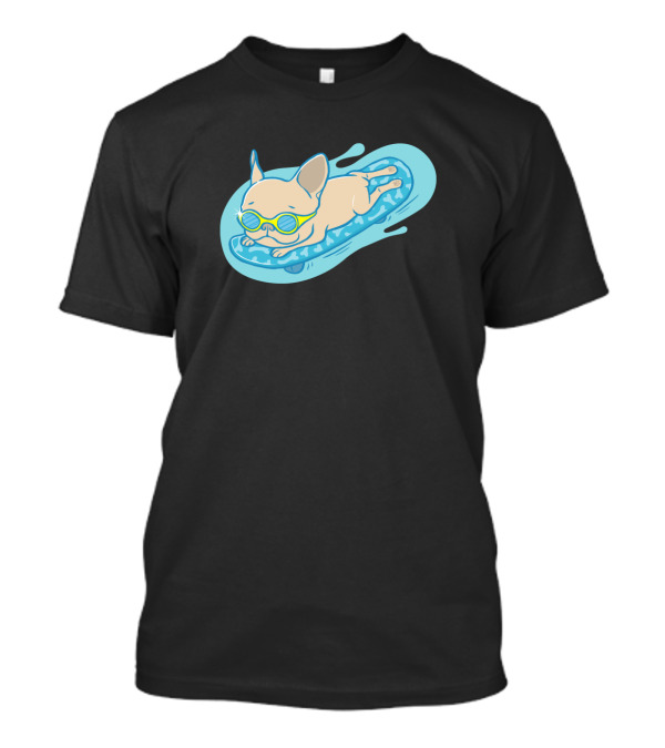 Frenchie Sliding On Pool Float With Sunglasses Relaxing T-Shirt