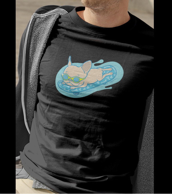Frenchie Sliding On Pool Float With Sunglasses Relaxing T-Shirt