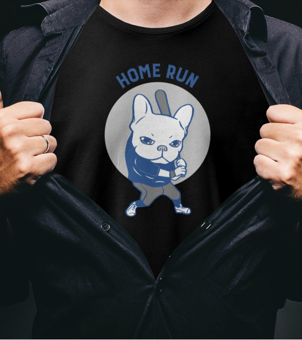 Home Run Bulldog Playing Baseball Iconic Batting Stance T-Shirt