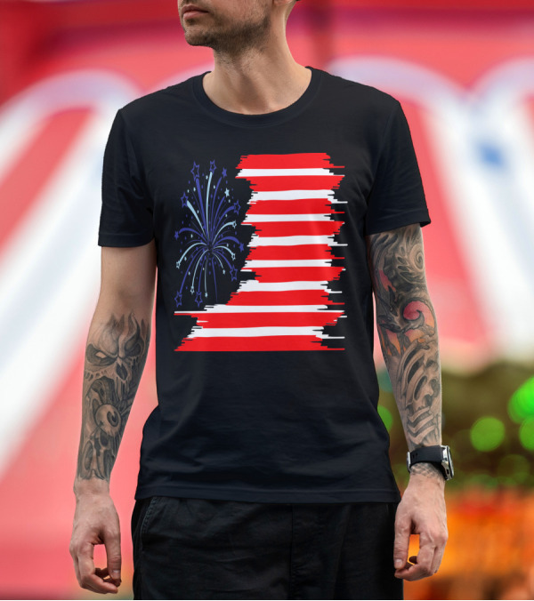 Premium T-Shirt: USA Flag Fireworks Bursting Freedom Stars Stripes Vector T-Shirt USA Flag Fireworks Bursting Freedom Stars Stripes Vector T-Shirt
