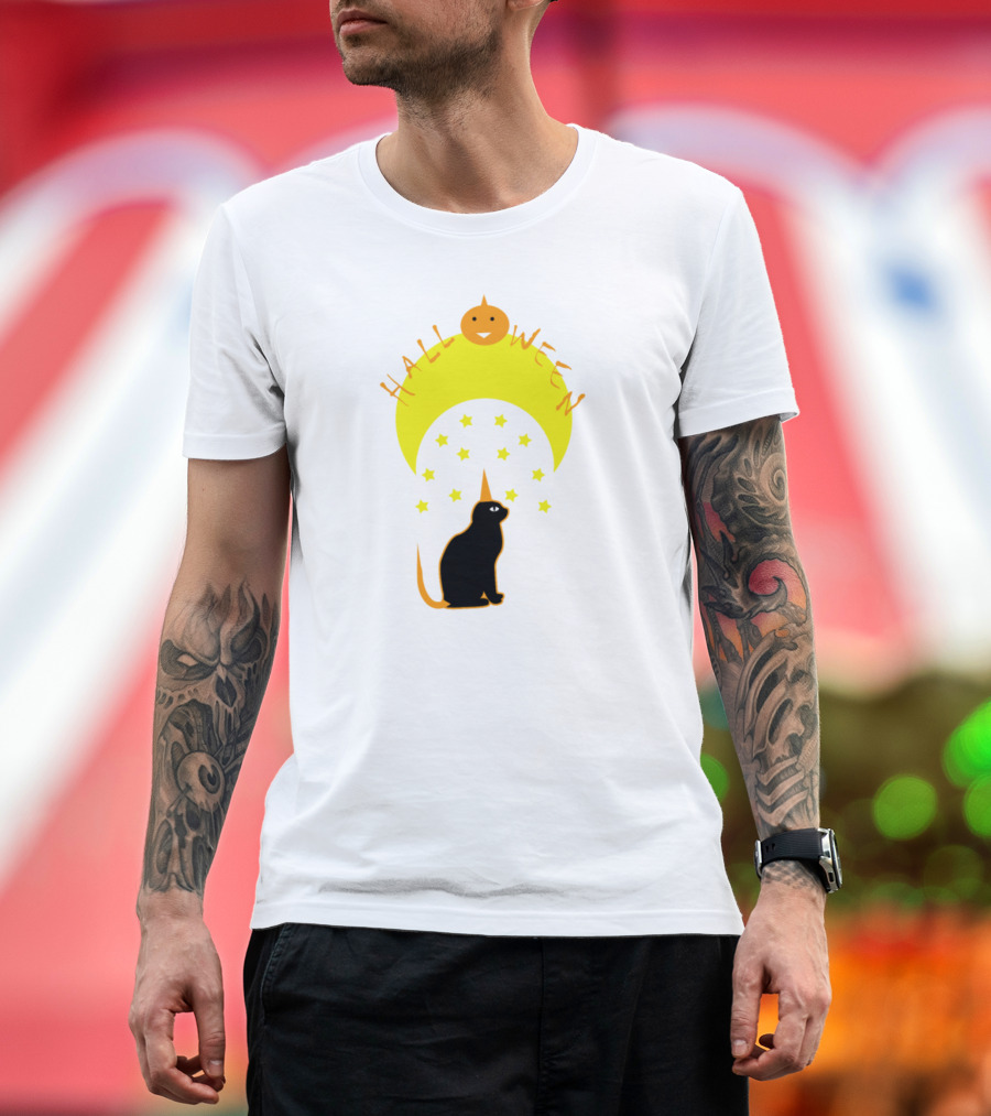 Halloween Night Moon Cat Pumpkin Stars T-Shirt