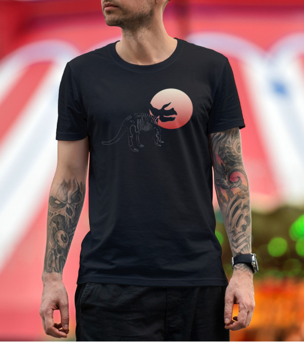 Premium T-Shirt: Triceratops Skeleton Dinosaur Silhouette Against Sunset T-Shirt Triceratops Skeleton Dinosaur Silhouette Against Sunset T-Shirt