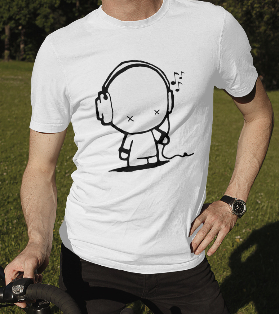 Music Man Headphones Cartoon With Musical Notes T-Shirt