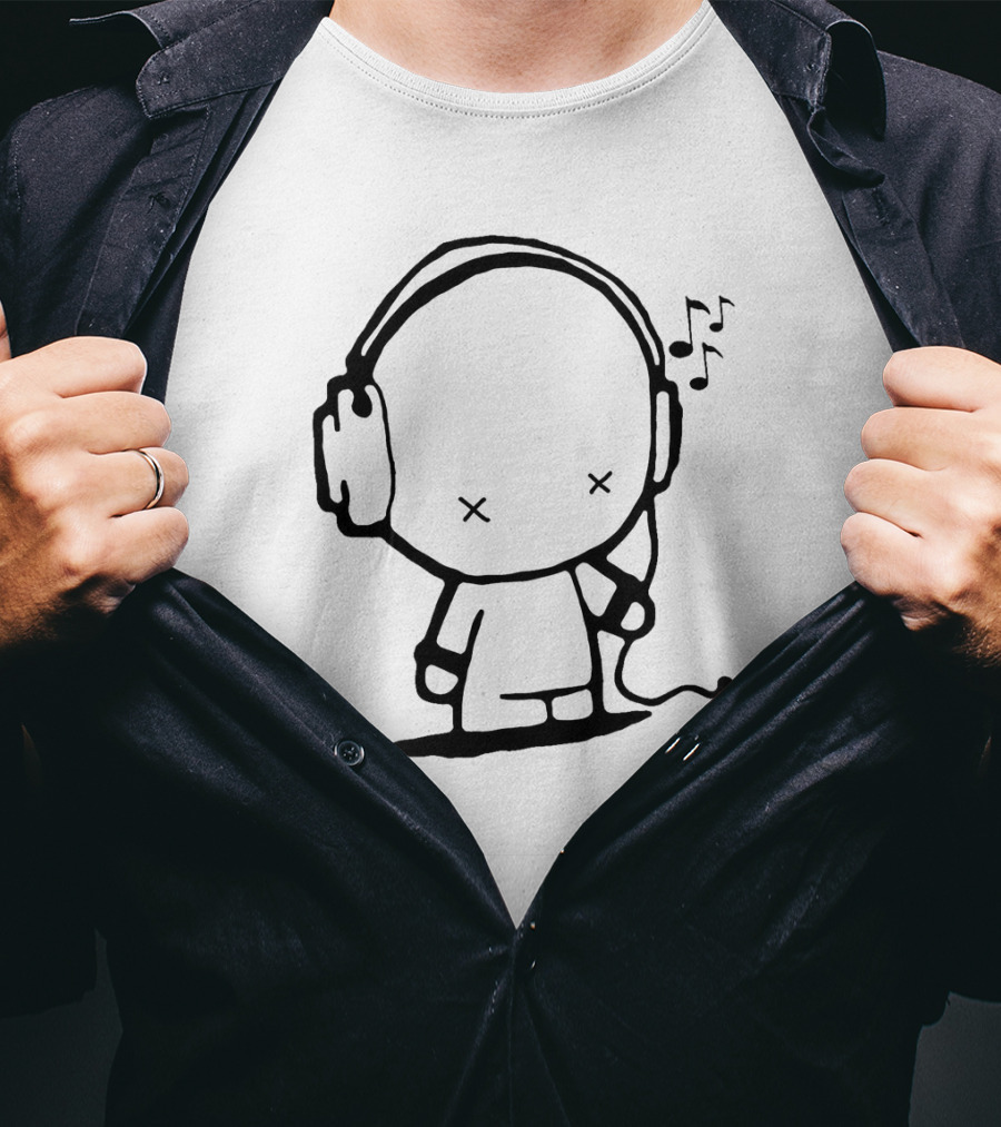 Music Man Headphones Cartoon With Musical Notes T-Shirt
