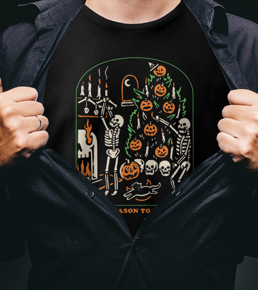 'Tis The Season To Be Creepy Skeletons Decorating With Pumpkins And Skulls T-Shirt