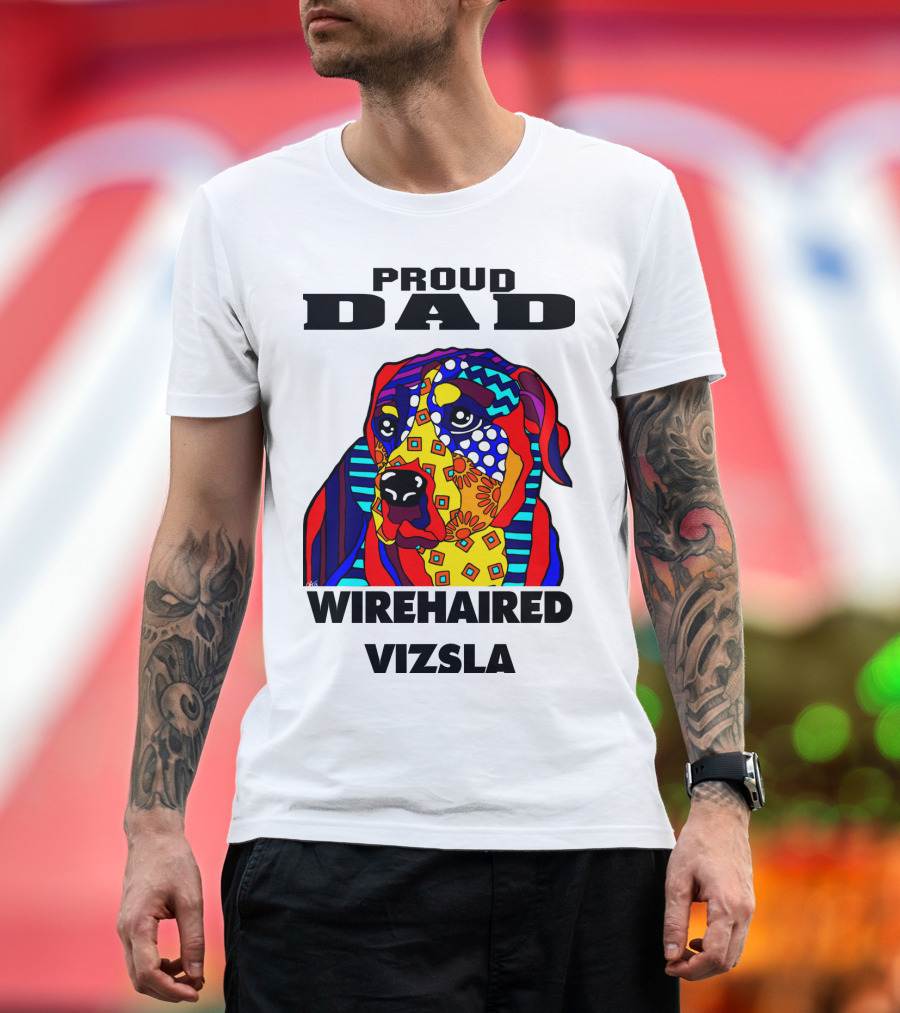 Proud Dad of Wirehaired Vizsla Colorful Geometric Dog T-Shirt