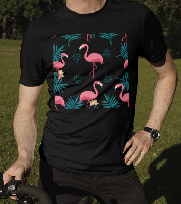 Flamingo Tropical Leaves T-Shirt