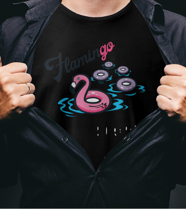 FlaminGO Against The Flow Floating Flamingo With Pool Donuts T-Shirt