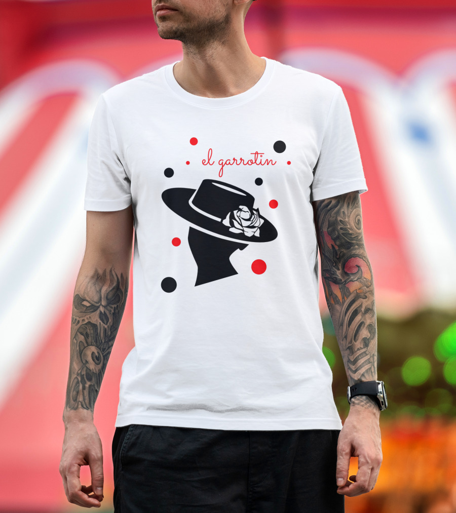 El Garrotín Black Silhouette with Red Accents and Hat Rose T-Shirt