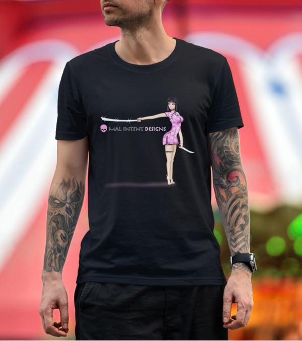 Premium T-Shirt: Mal Intent Designs China Doll Warrior with Swords T-Shirt Mal Intent Designs China Doll Warrior with Swords T-Shirt
