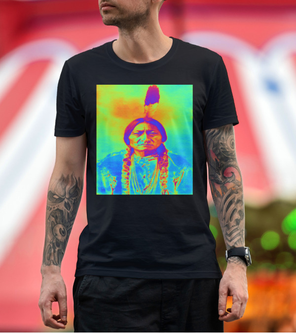 Premium T-Shirt: Sitting Bull Psychedelic Color Portrait T-Shirt Sitting Bull Psychedelic Color Portrait T-Shirt