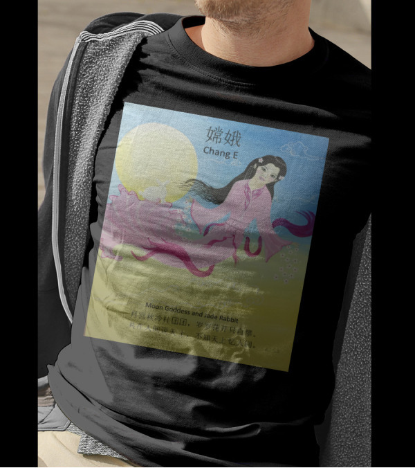 Chang E Moon Goddess And Jade Rabbit With Chinese Text And Full Moon T-Shirt