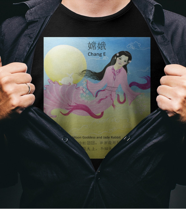 Chang E Moon Goddess And Jade Rabbit With Chinese Text And Full Moon T-Shirt