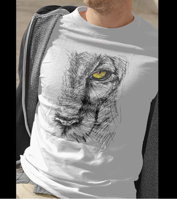 Hand Drawn Sketch Of A Lion With Intense Yellow Eye T-Shirt