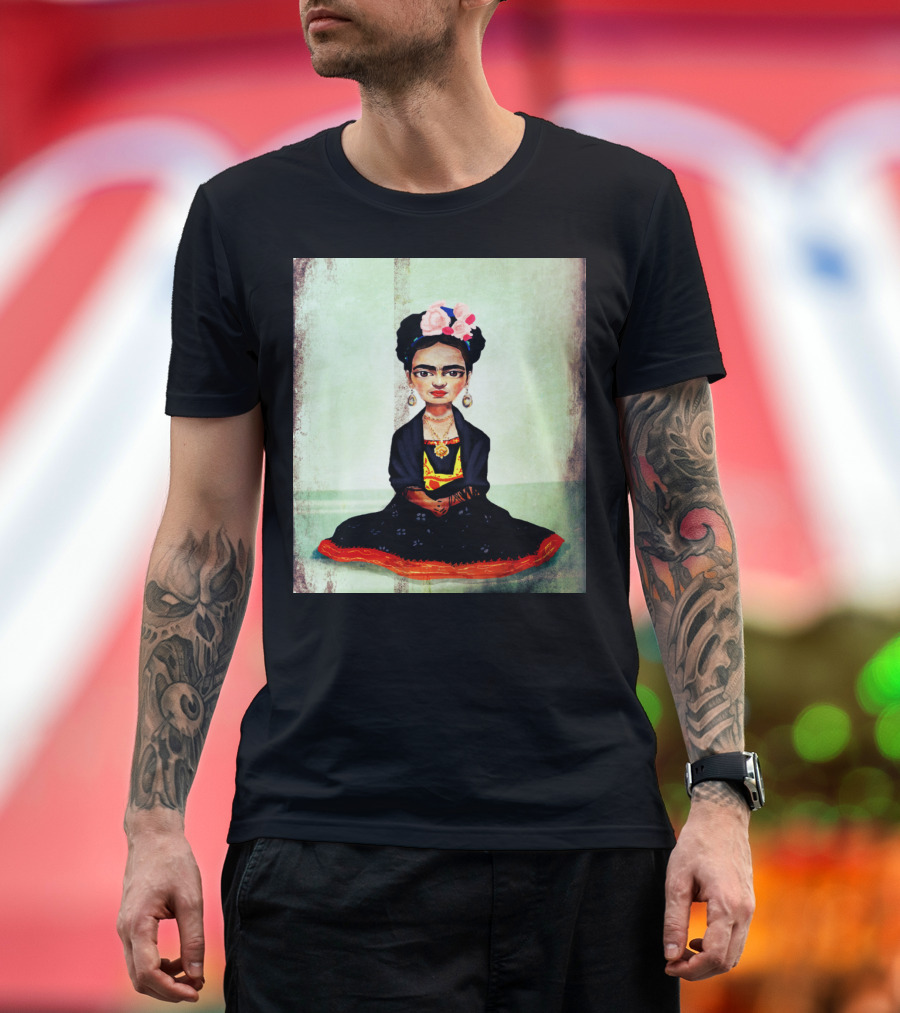 Frida Kahlo Iconic Portrait with Flower Crown and Traditional Mexican Dress T-Shirt