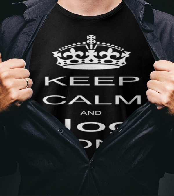 Keep Calm And Jog On Crown Logo Motivational Fitness Phrase T-Shirt
