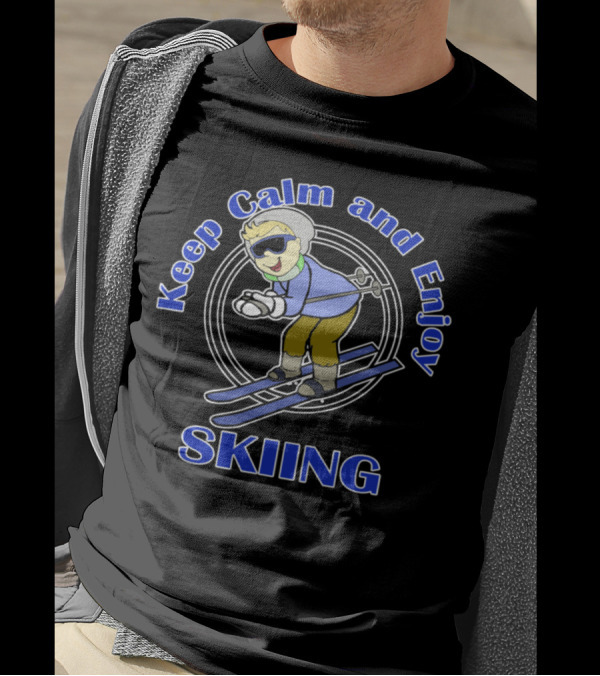 Keep Calm And Enjoy Skiing Cartoon Skier Fun Winter Sport T-Shirt