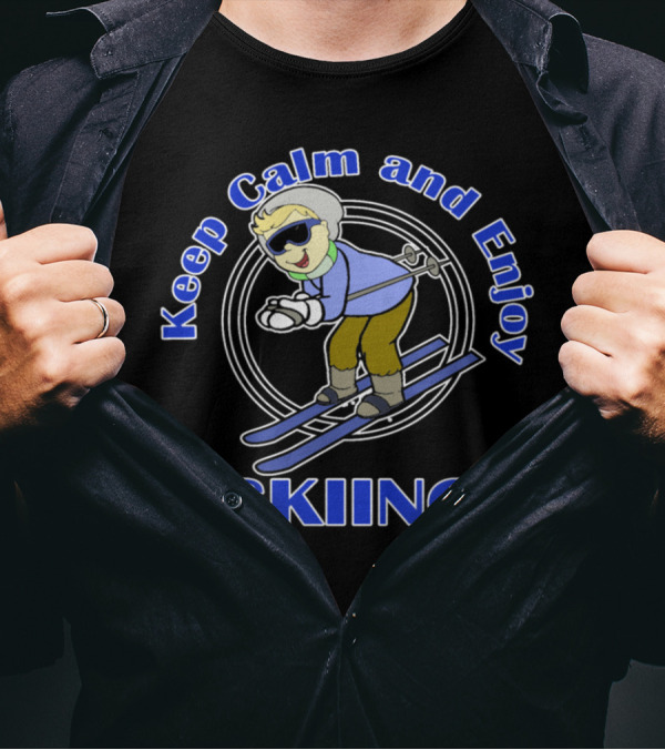 Keep Calm And Enjoy Skiing Cartoon Skier Fun Winter Sport T-Shirt