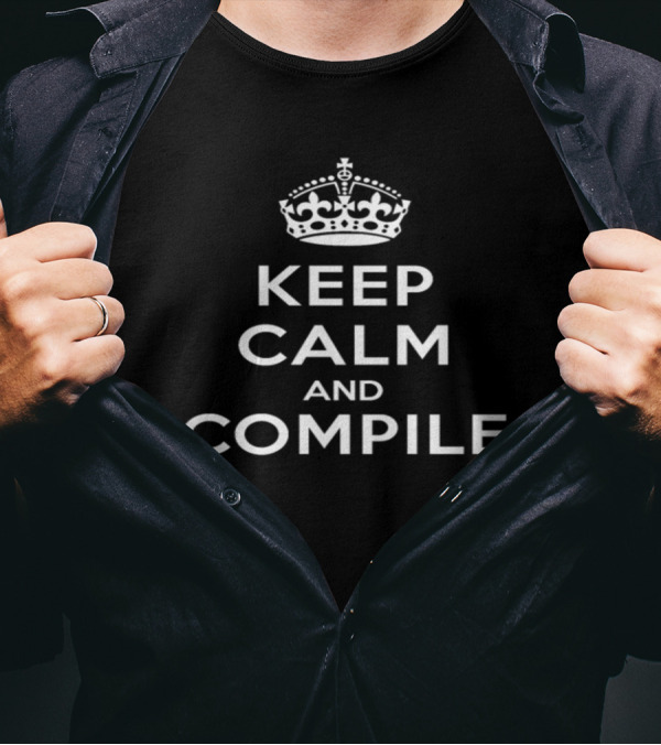 Keep Calm And Compile Programming Enthusiast's Crown Motif T-Shirt
