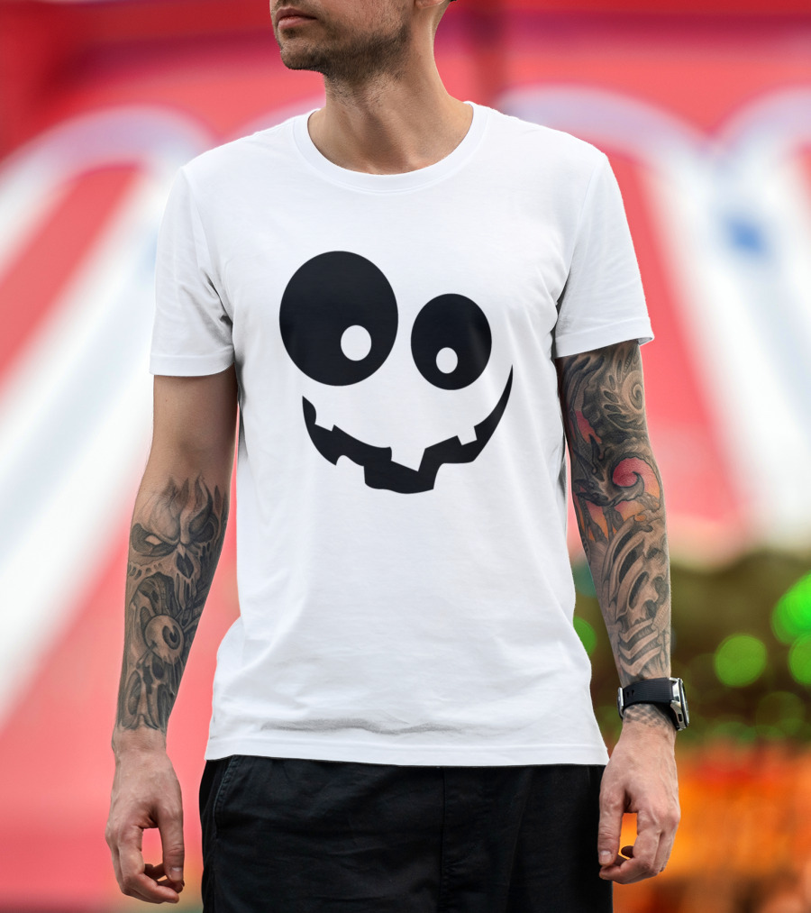 Dark Minimalist Smile Pumpkin Face Halloween T-Shirt