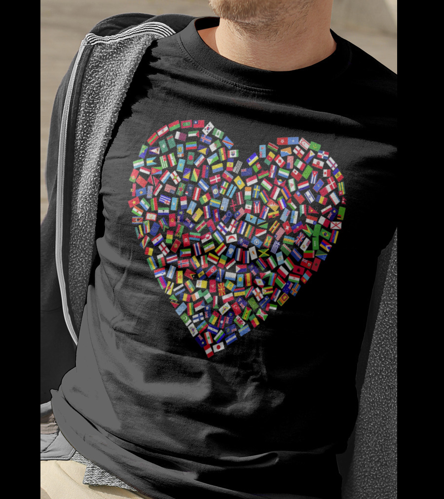 Earth Day Heart World All Countries Flags In T-Shirt
