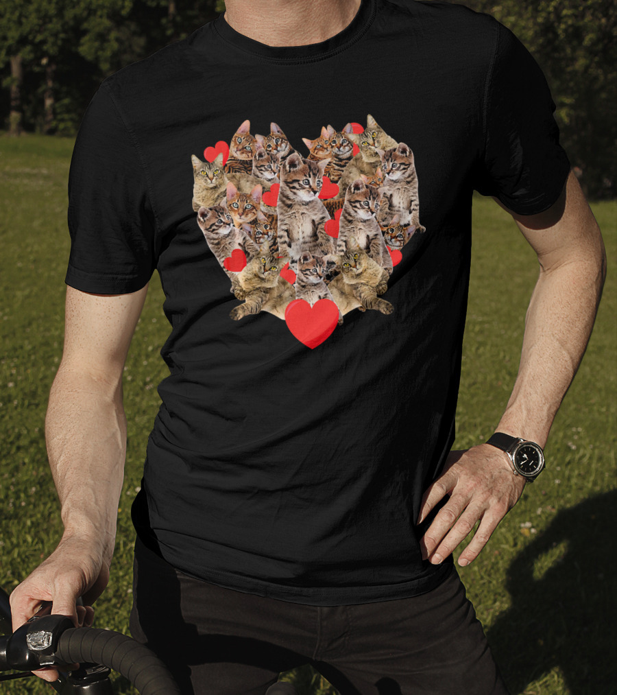 Cats Heart Collage With Red Hearts T-Shirt