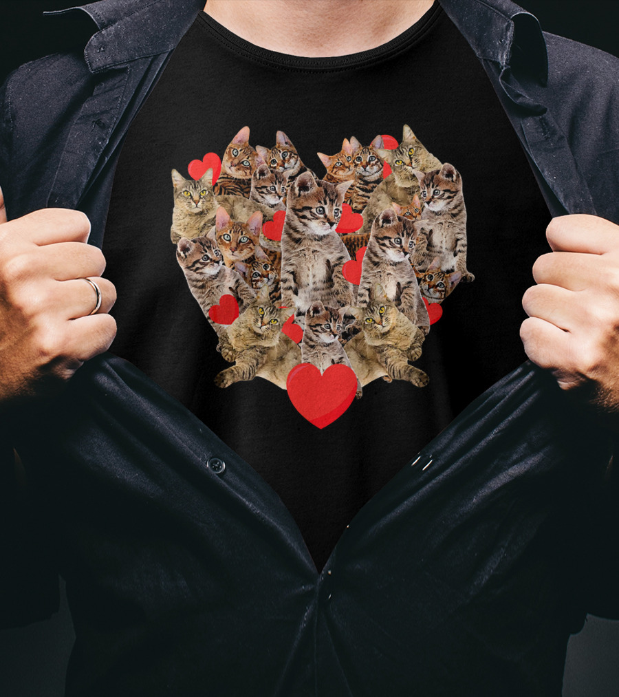 Cats Heart Collage With Red Hearts T-Shirt