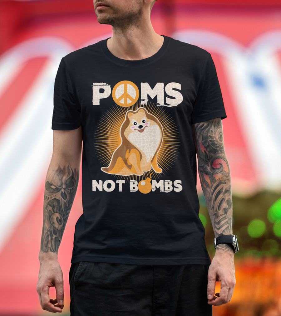 Poms Not Bombs Peace Symbol Cute Dog T-Shirt