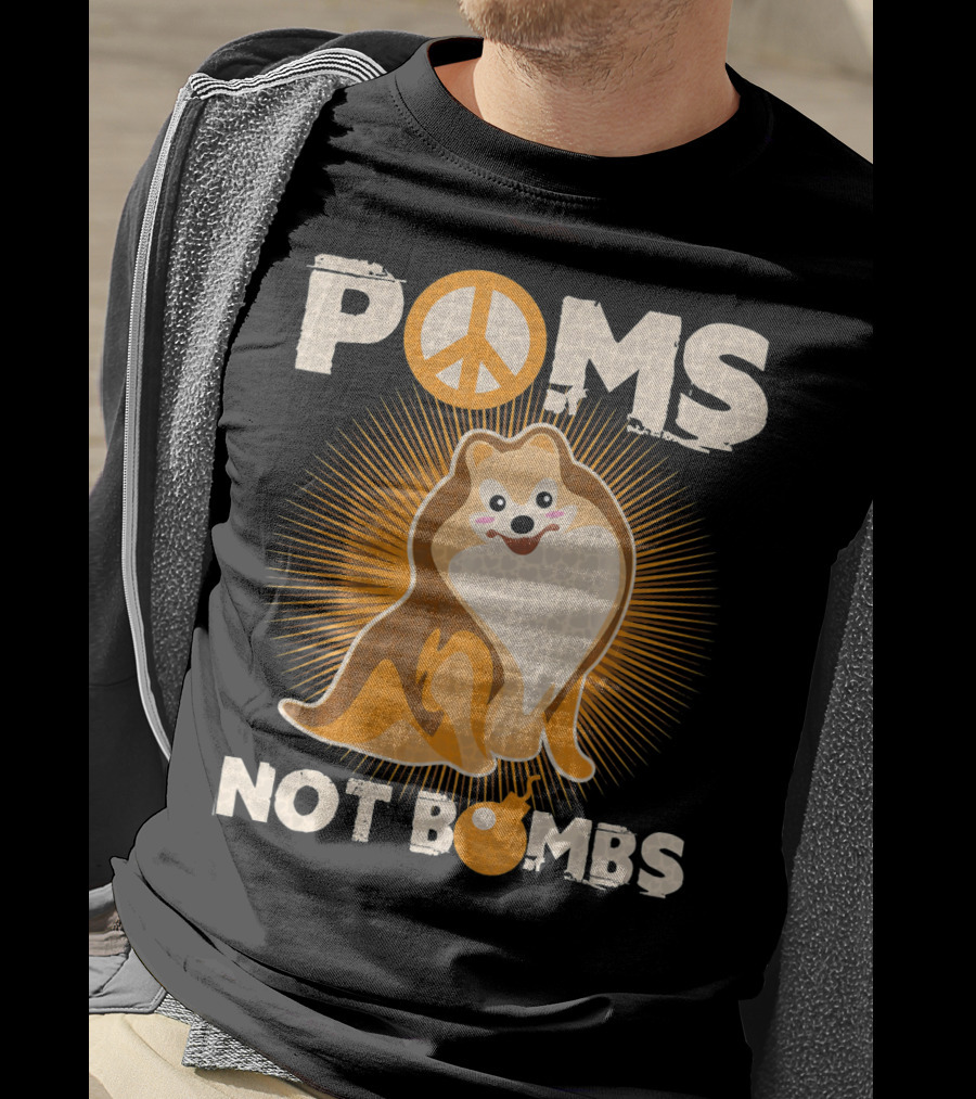 Poms Not Bombs Peace Symbol Cute Dog T-Shirt
