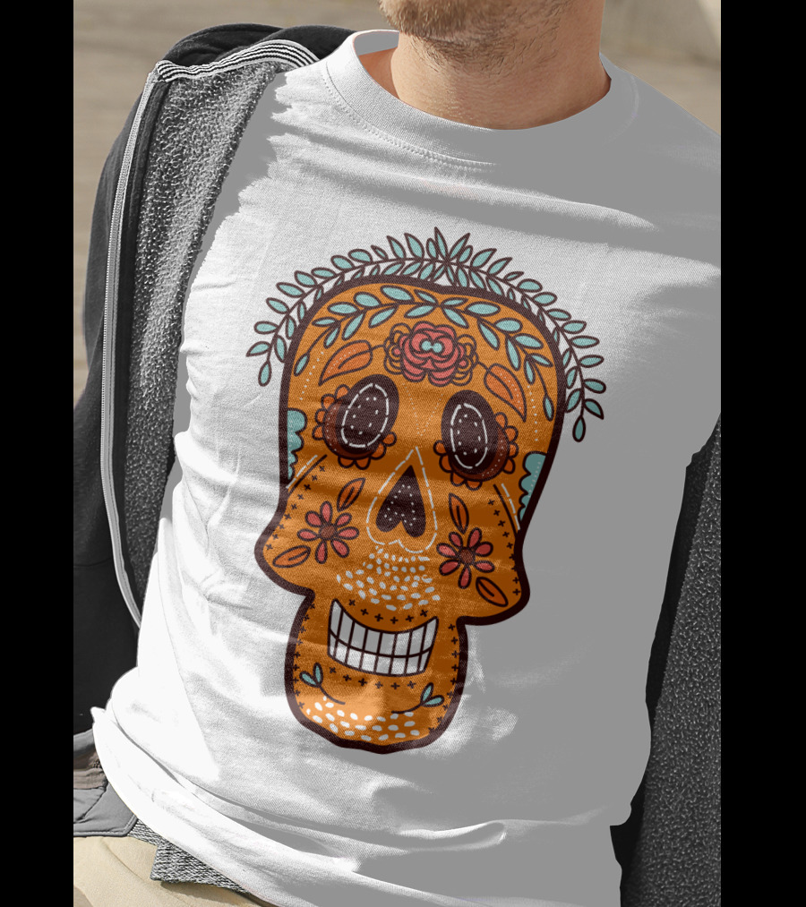 Skull Smile Sugar Skull Floral Día De Los Muertos T-Shirt