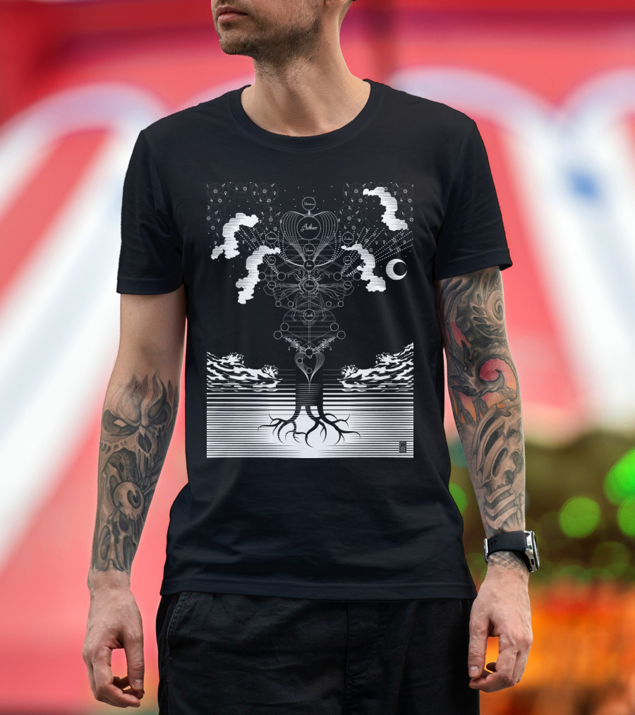Alchemy Tree of Life Diagram with Celestial Elements and Symbolic Connections T-Shirt
